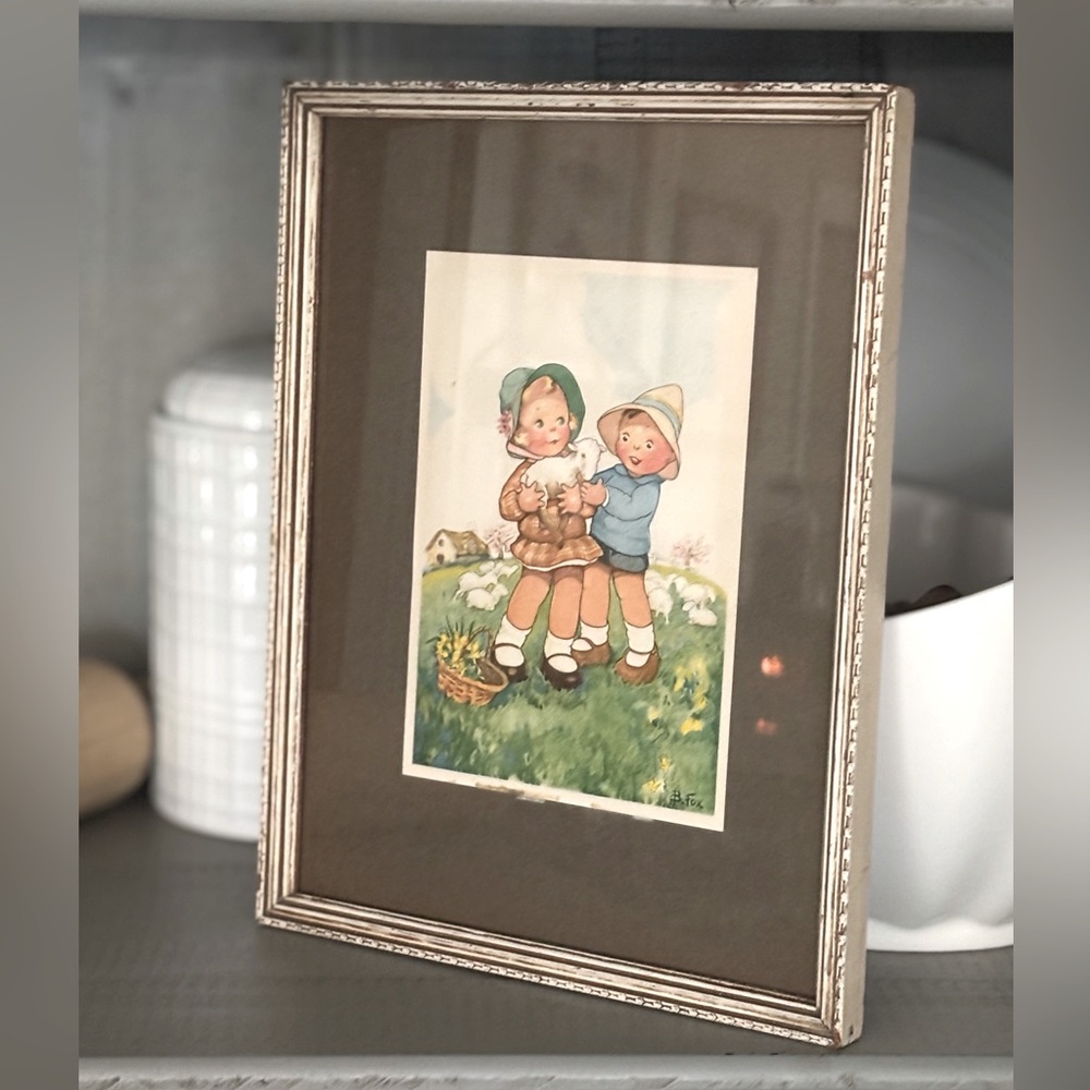 Vintage Barbara Fox Framed Picture. Sz-7.5”x9.5” Kitschy | Post Card | Print EUC